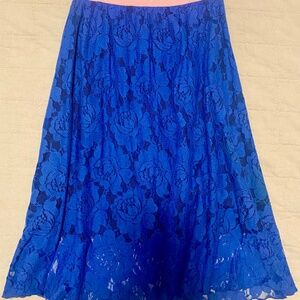 LuLaRoe Women’s Skirt XS Blue Floral Lace Overlay Knee Length